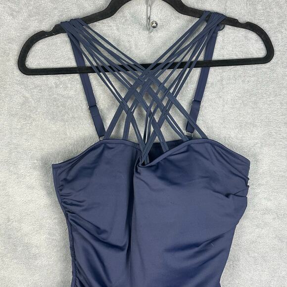 Magic Suit Swimsuit Womens 16 Navy Ruched Removable Pads Adjustable Straps Beach - Picture 2 of 14